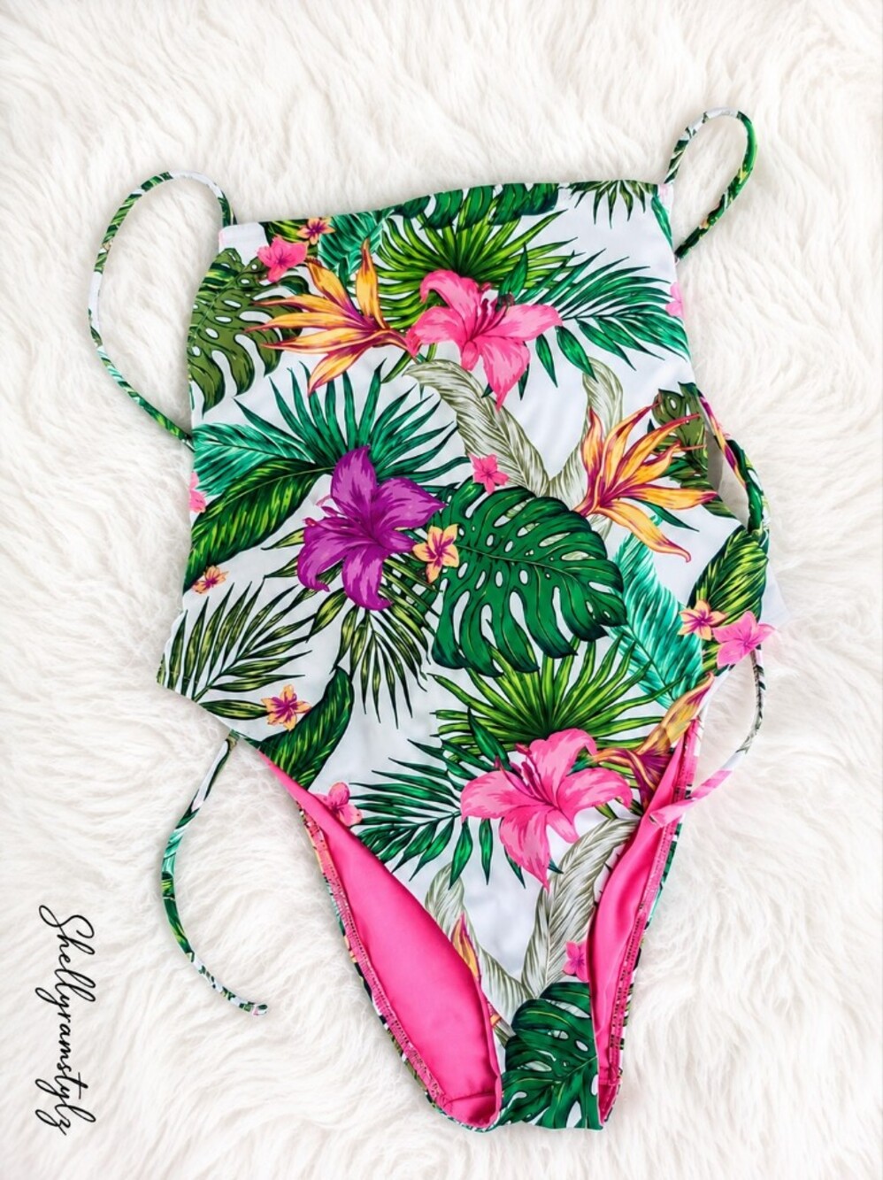 Hurley Tropical Floral One Piece Swimsuit Women's Adjustable Straps Pink Lining - Picture 3 of 4